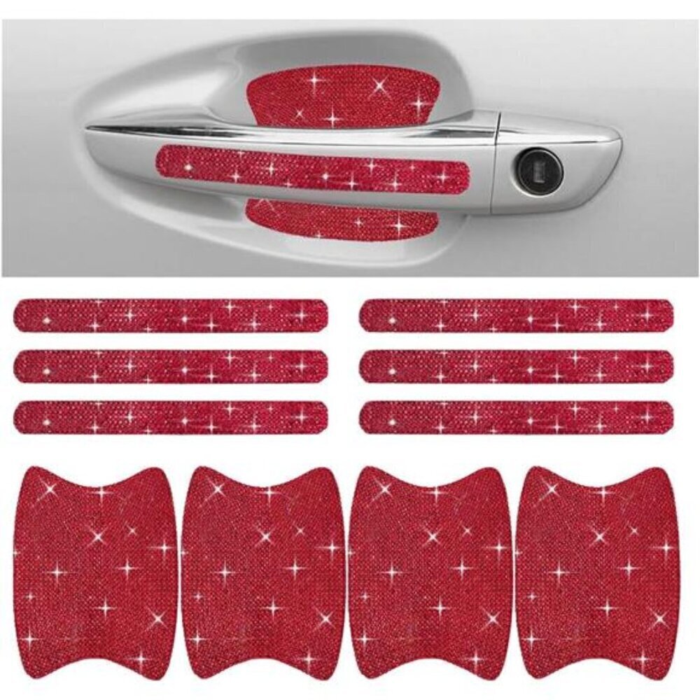 Car Door Handle Protector Bling Sticker Anti-Scratch, Universal Protective Red